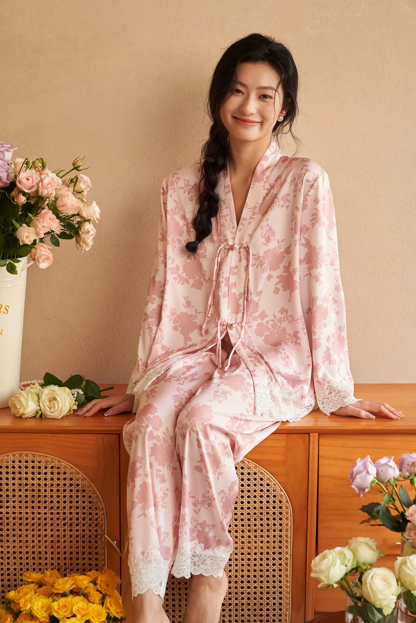 Oriental style pajamas - floral fragrance Special edition - Pink