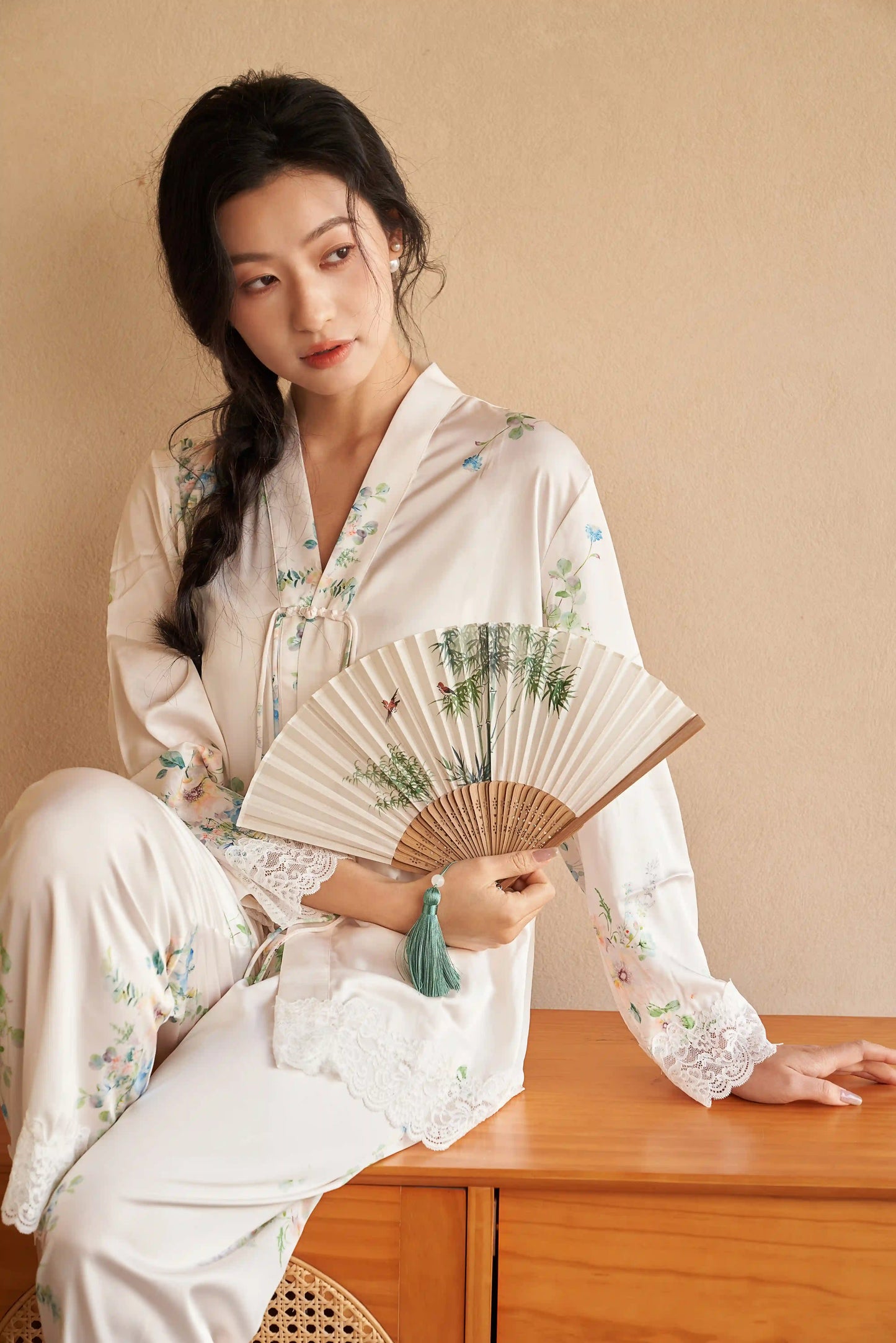 Oriental style pajamas - floral fragrance Special edition - White