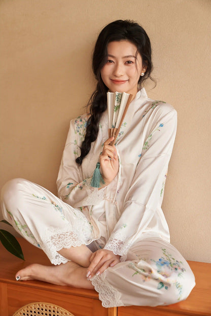 Oriental style pajamas - floral fragrance Special edition - White