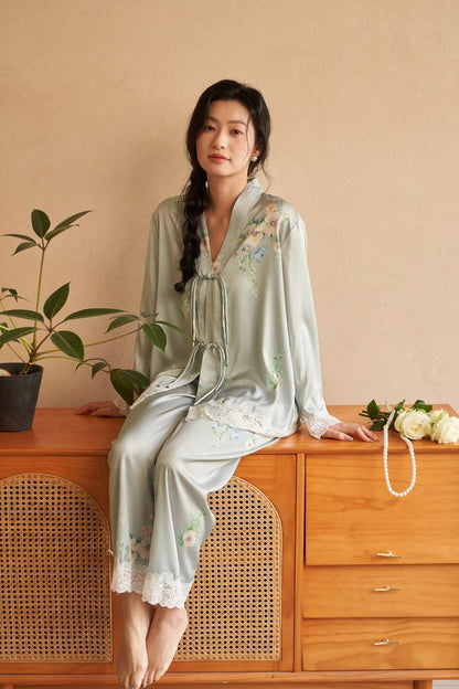 Oriental style pajamas - floral fragrance Special edition - Green