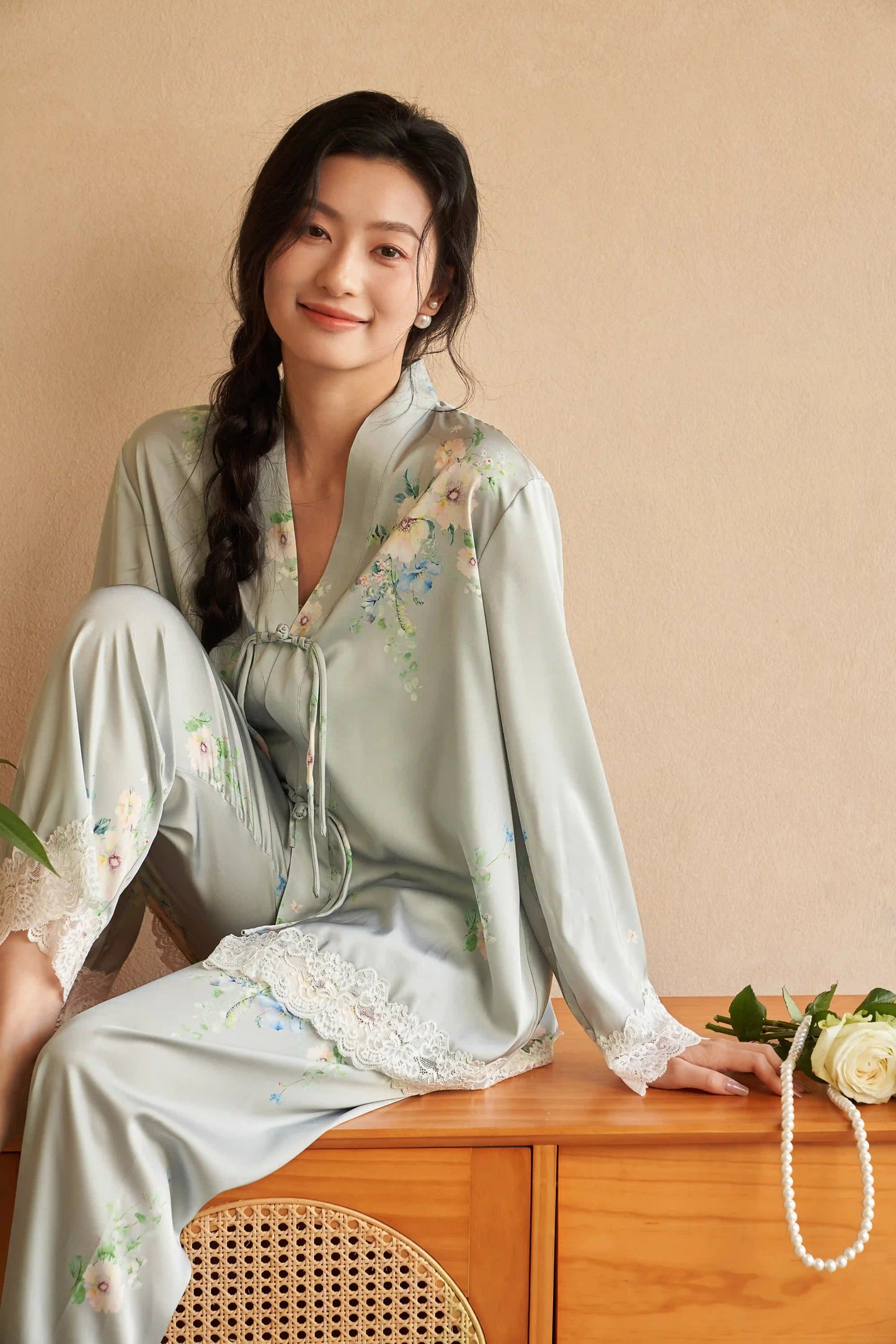 Oriental style pajamas - floral fragrance Special edition - Green