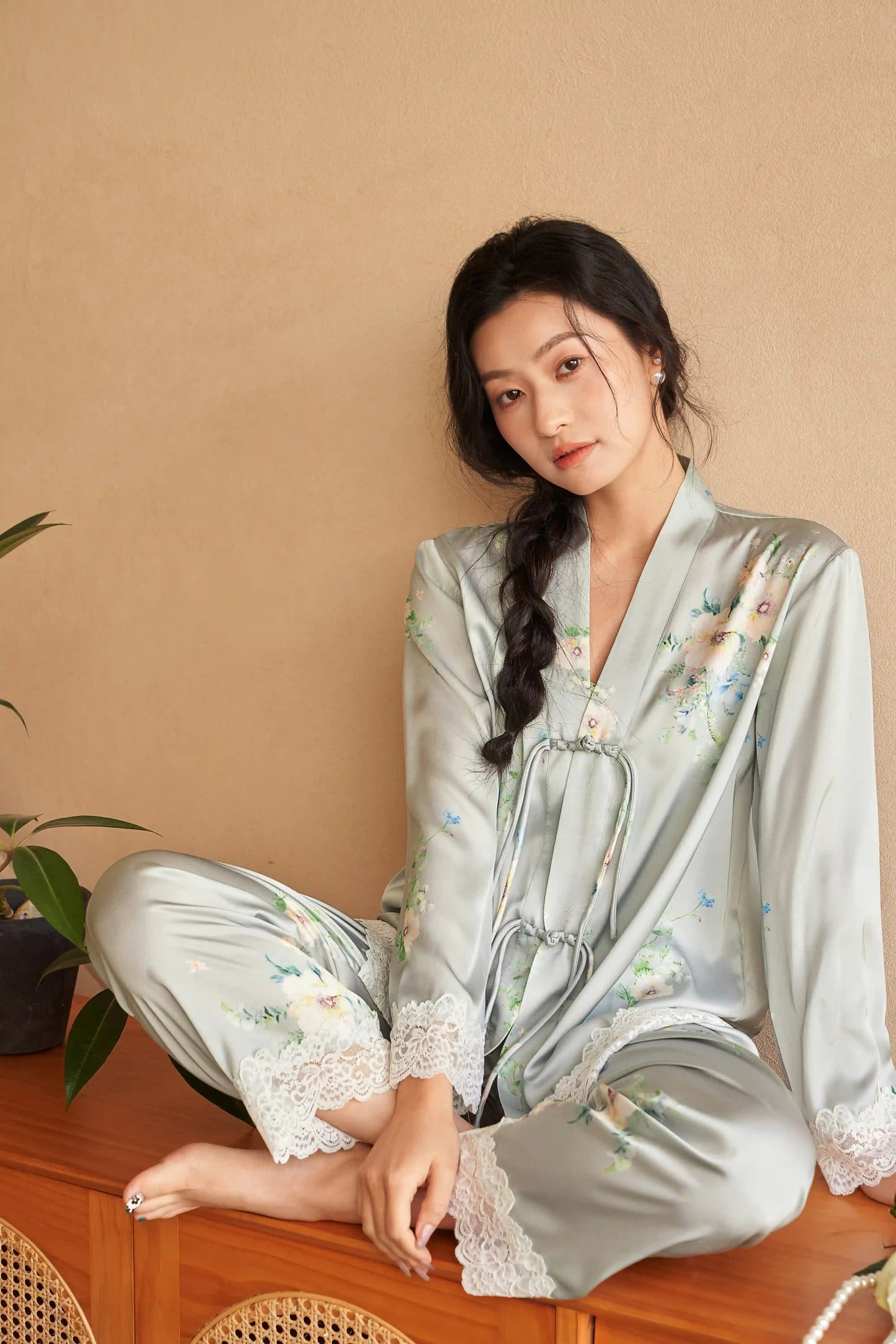 Oriental style pajamas - floral fragrance Special edition - Green