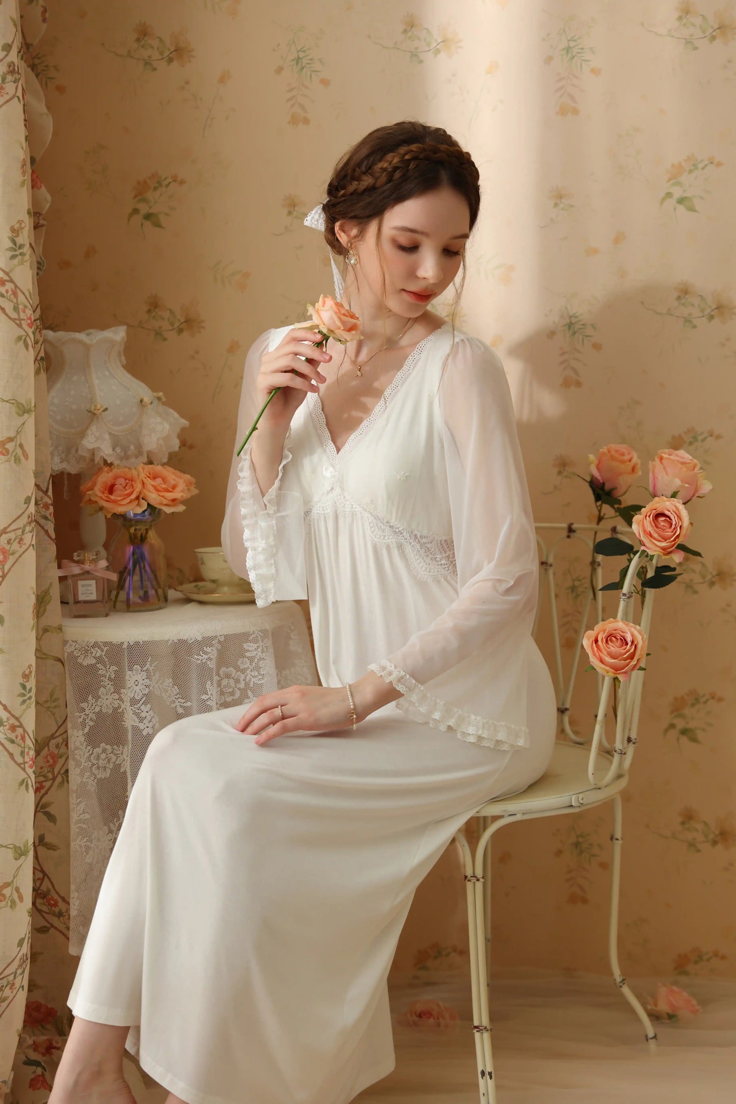 Elegant V-neck Nightgown/Home wear