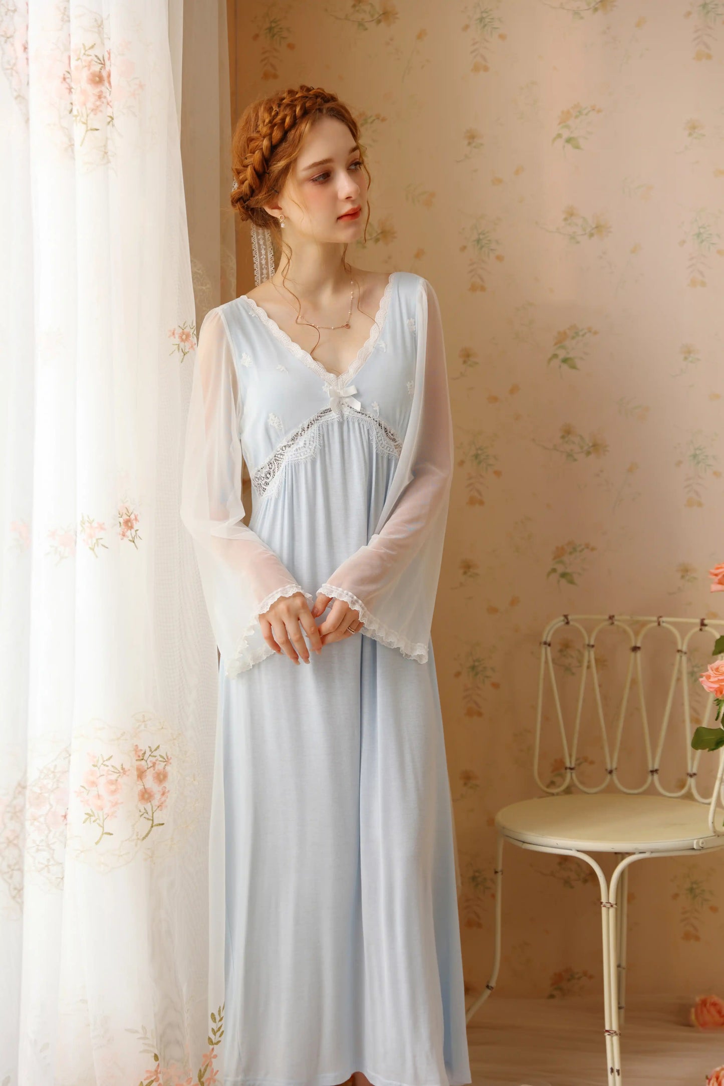 Elegant V-neck Nightgown/Home wear