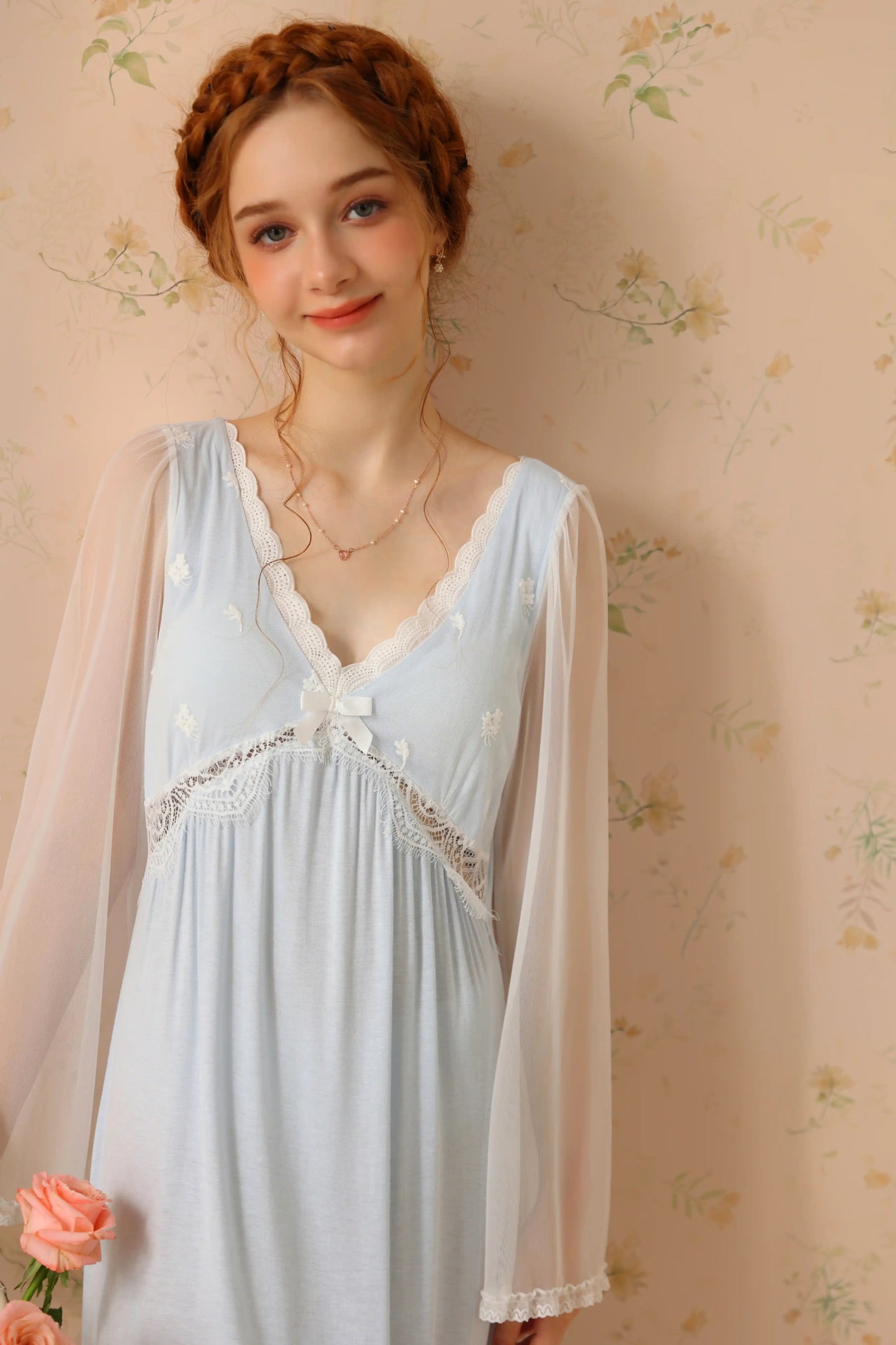 Elegant V-neck Nightgown/Home wear