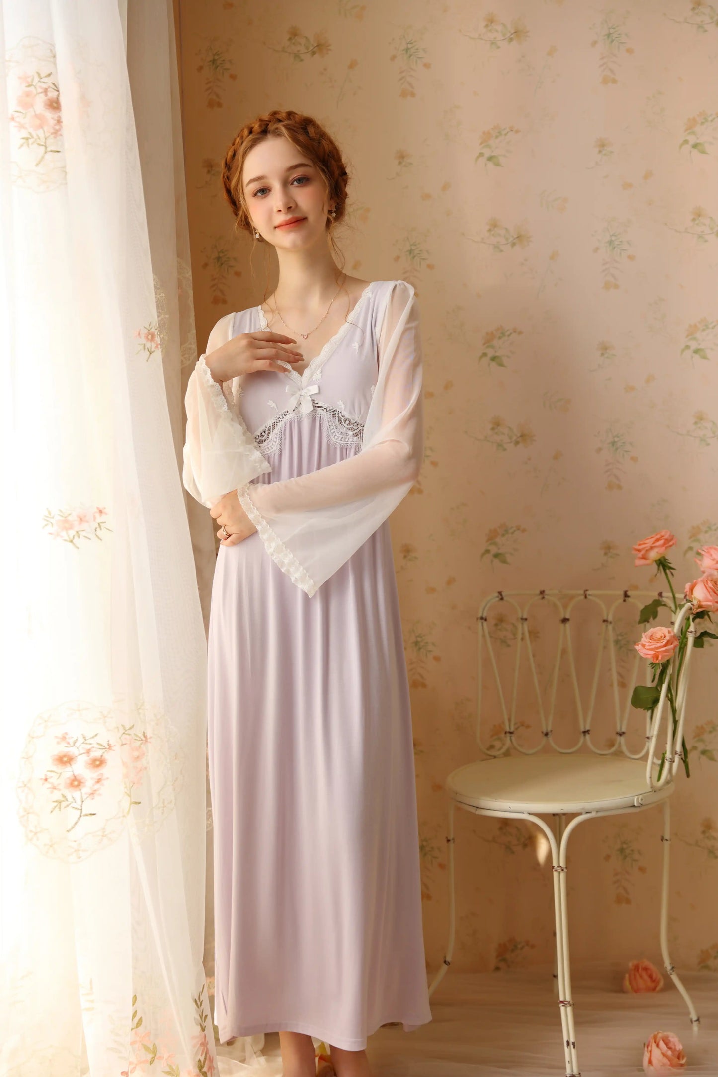 Elegant V-neck Nightgown/Home wear