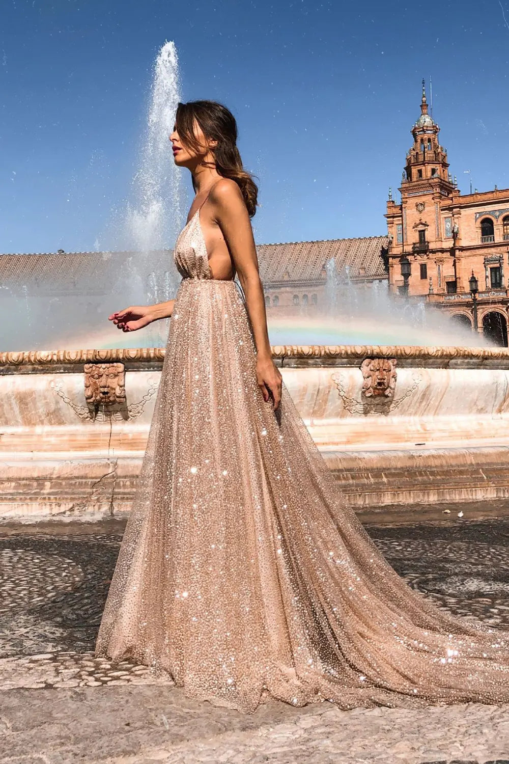 Shiny Deep V-Neck Midi Dress