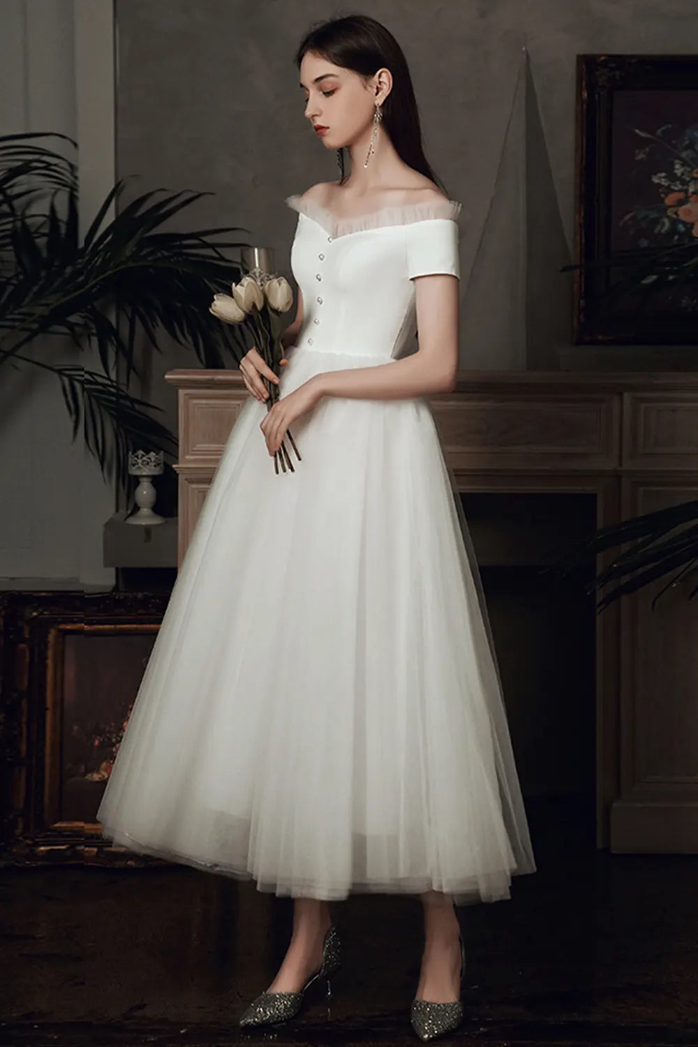 White Simple Satin Wedding Dress