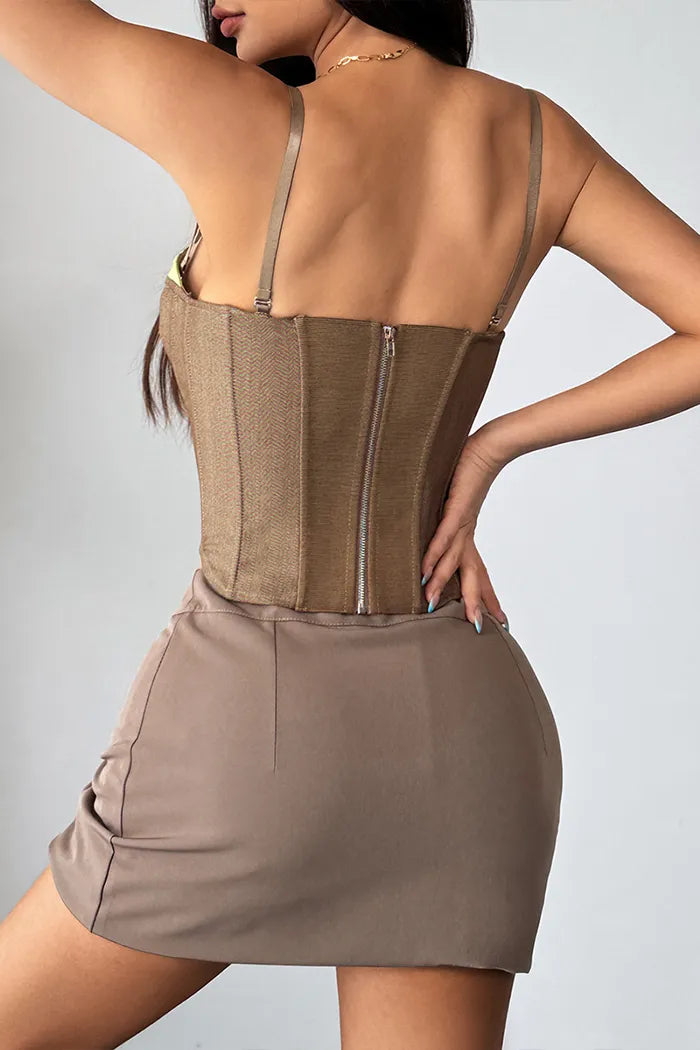 Spaghetti Strap Colorblock Corset Top