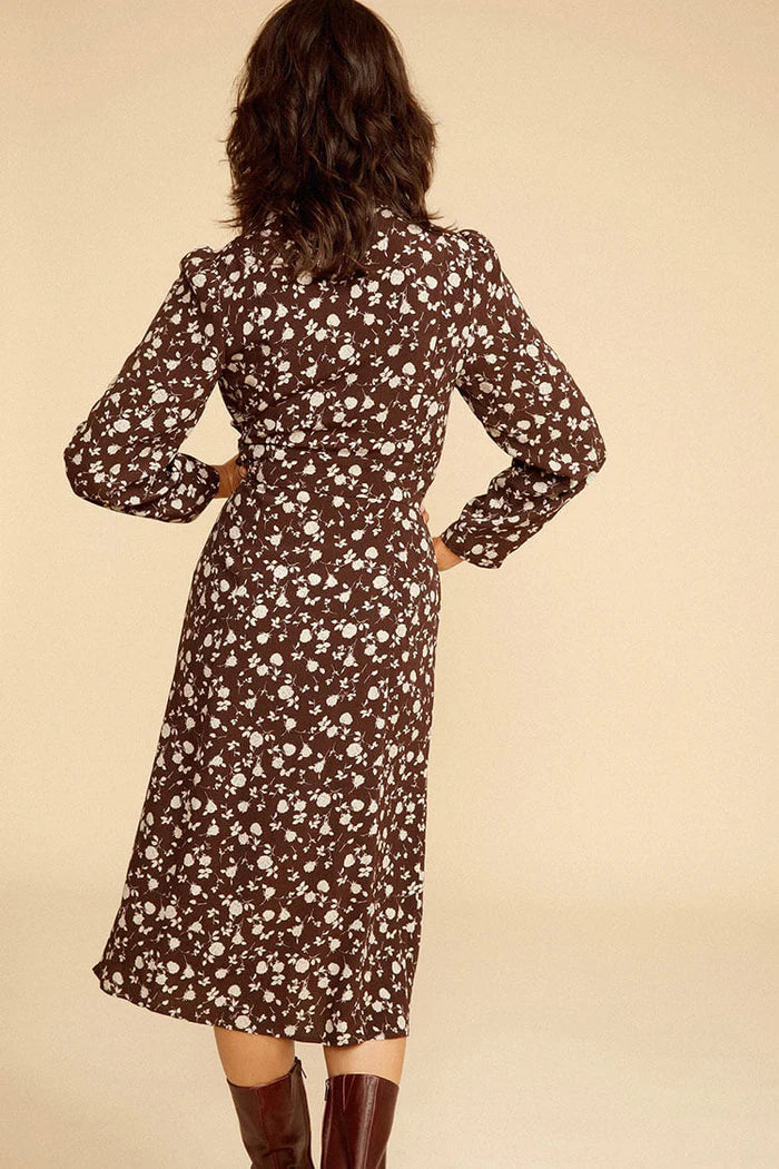 French Rose Print Shirt Button Dress