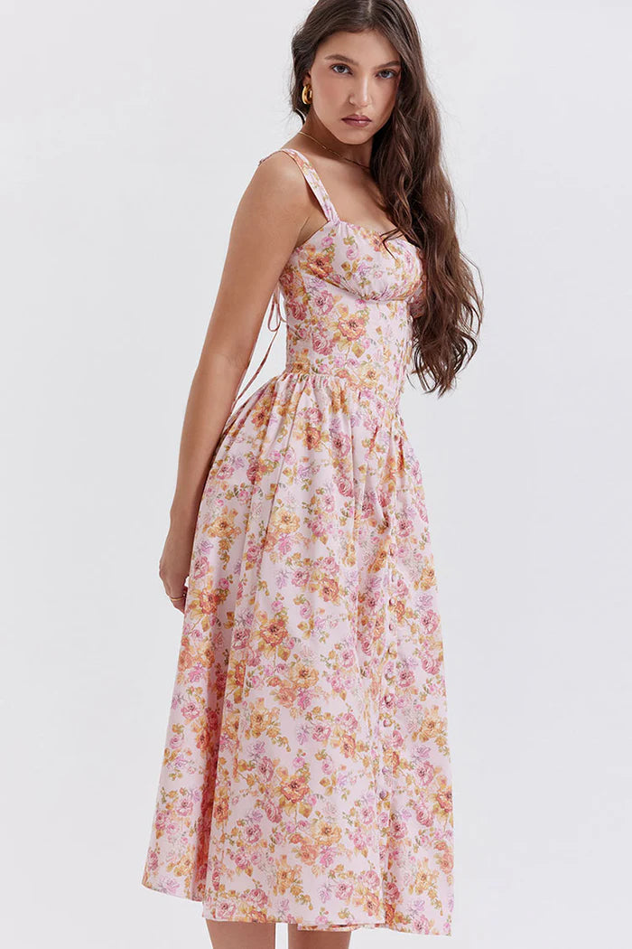 Elegant Printed Button-Down Sling Dress